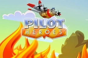 Et animert fly svever over flammer, med teksten Pilot Heroes i bakgrunnen