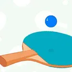 Blå bordtennisracket og blå ball på lys bakgrunn med bordtennismotiv
