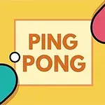 To bordtennisracketer i forskjellige farger og en ball på en gul bakgrunn med teksten PING PONG i midten