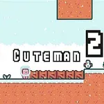 En pixelert figurskjerm med teksten Pink Cuteman 2 og en rosa karakter i et snølandskap