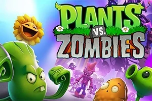Animerte planter og zombier med teksten Plants vs