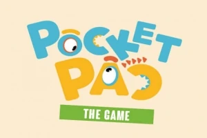 Teksten Pocket Pac: The Game i fargerike bokstaver med øyne som dekorasjon