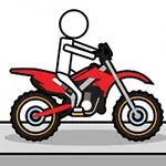 En enkel, strekfigur kjører en rød motocross-sykkel på en grå plattform