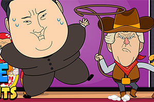En tegneserieillustrasjon av en mann i mørk dress som ser stresset ut ved siden av en mann i cowboyklær med en lasso