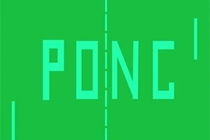 Pong Grønn bakgrunn med ordet PONG i store bokstaver og horisontale linjer på hver side
