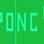 Pong Grønn bakgrunn med ordet PONG i store bokstaver og horisontale linjer på hver side