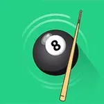 Svart 8-ball og biljardkø på en grønn bakgrunn
