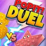 En gul pop-it i form av en and og en rosa pop-it i form av en stjerne med ansikter, i kamp mot hverandre med teksten POP IT!