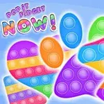 Fargerike, poppbare fidget-leker i forskjellige former og størrelser mot en blå bakgrunn med teksten Pop It Fidget Now!