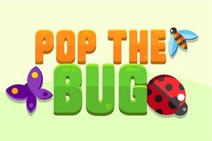 Teksten POP THE BUG i lyse farger med illustrasjoner av en sommerfugl, en bie og en marihøne