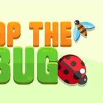 Teksten POP THE BUG i lyse farger med illustrasjoner av en sommerfugl, en bie og en marihøne