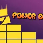 Gul tekst med ordene POWER BLOCK på en lilla bakgrunn med gule blokker over og under teksten