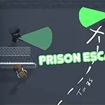 To personer i mørke klær står i et rom med grønne lyskegler, og teksten PRISON ESCAPE er skrevet i midten