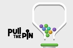 Bilde av et rør med fargerike kuler som er blokkert av en pinne, med teksten Pull the Pin ved siden av