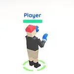 To figurer i en minimalistisk stil står mot hverandre, begge kledd i bokseutstyr med en Player-etikett over den ene