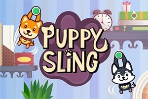 To valper med sugekopper henger i et rom ved siden av teksten Puppy Sling