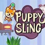 To valper med sugekopper henger i et rom ved siden av teksten Puppy Sling