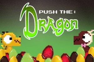 Tegnet drage og fugl blant fargerike egg med teksten Push the Dragon over