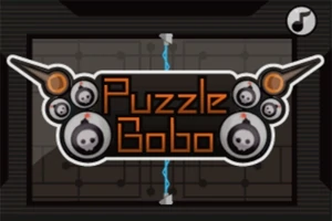 Logo med teksten Puzzle Bobo omgitt av stiliserte bomber med hodeskaller på en mørk bakgrunn