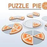 Enkel grafikk med seks sirkler som består av pizzastykker, en sirkel har et manglende stykke, og teksten Puzzle Pieces over