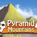 Fjellandskap med teksten Pyramid Mountains og spillkort i forgrunnen
