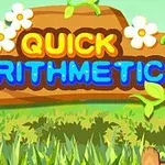 En fargerik tegning med teksten Quick Arithmetic omgitt av blomster og gress