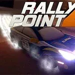 Rally Point 4 En racerbils frontlys lyser opp omgivelsene i mørket med ordene Rally Point 4 skrevet over bildet