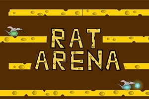 To rotter på hver sin plattform med ost, med teksten Rat Arena i midten