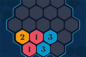 Flerfargede heksagonale brikker med tall på en mørk bakgrunn