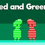 To pixel-figurer, en grønn og en rød, står ved siden av hverandre med teksten Red and Green 4 over dem