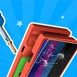 En skrutrekker og en mobiltelefon med knust skjerm mot en blå bakgrunn med stjerner