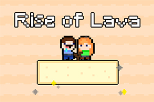 To pixelfigurer står på en plattform med teksten Rise of Lava over dem
