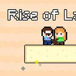 To pixelfigurer står på en plattform med teksten Rise of Lava over dem