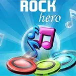 Fargerike noter og skiver på en blå bakgrunn med teksten Rock Hero øverst