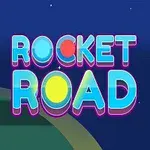 En rakett vises ved siden av fargerik tekst med ordene Rocket Road mot en mørk bakgrunn