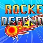 Tekst Rockets Defender i sterke bokstaver over et bilde av en brennende komet med blå bakgrunn