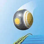 En grafisk illustrasjon av en modulert ball som svever over en blå plattform med gule striper, mot en blå himmel