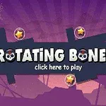 Bilde med teksten Rotating Bones og click here to play på en bakgrunn med lilla toner og stjernerammer