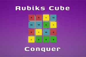 Fargerike kvadrater med tall i et rutenett på en lilla bakgrunn, med teksten Rubiks Cube Conquer