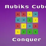 Fargerike kvadrater med tall i et rutenett på en lilla bakgrunn, med teksten Rubiks Cube Conquer