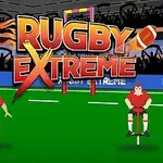 To menn i røde drakter på en rugbybane med ordet Rugby Extreme over dem