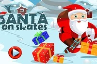 Julenissen har på seg skøyter og prøver å samle alt julegodteriet