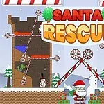 Juletema bilde med nisser, snømenn, gaver og tittelen Santa Rescue i fargerike bokstaver