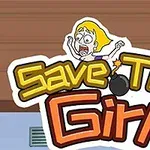 Tegnet jente med redd uttrykk over teksten Save The Girl med en bombe som prikken over i-en