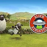 Tre animerte sauer hopper over en høyball på en grønn eng med en logo for Alien Athletics til høyre
