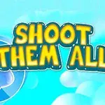Teksten Shoot Them All i gule bokstaver på en blå bakgrunn med skyer og bobler