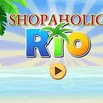 Fargerik papegøye på en gren ved siden av teksten SHOPAHOLIC RIO med en strandbakgrunn