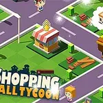 En fargerik, isometrisk byscene med små figurer, veier, bygninger og skiltet Shopping Mall Tycoon