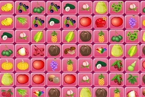 Illustrasjon med et rutenett fylt med ulike frukter og grønnsaker på en rosa bakgrunn