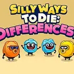 Fargerike, animerte monstre med smilefjes og teksten Silly Ways to Die: Differences 2 på en beige bakgrunn